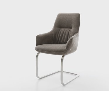 DELIFE Sledemodel Zelia-Flex met armleuning zachte stof met structuur taupe sledemodel vlak roestvrij staal pocketveer kern