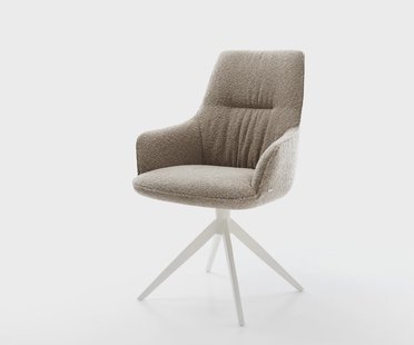 DELIFE Draaistoel Zelia-Flex met armleuning bouclé mud kruisframe breed wit 360° draaibaar rocker-functie pocketveer kern
