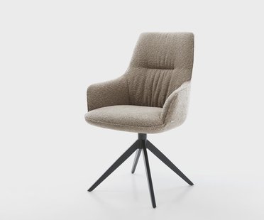 DELIFE Draaistoel Zelia-Flex met armleuning bouclé mud kruisframe breed zwart 360° draaibaar rocker-functie pocketveer kern