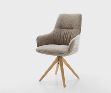 DELIFE Draaistoel Zelia-Flex met armleuning bouclé mud houten frame hoekig natuur 180° drehbar pocketveer kern