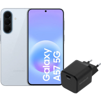Samsung Galaxy A57 256GB Lichtblauw 5G + BlueBuilt Oplader met Usb C Poort 45W Zwart