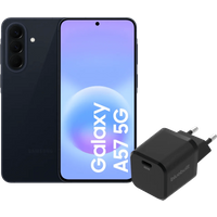 Samsung Galaxy A57 256GB Donkerblauw 5G + BlueBuilt Oplader met Usb C Poort 45W Zwart