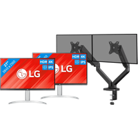 LG 27UP83AK-W Duo Pack + BlueBuilt Monitorarm Mechanische Veer voor 2 Monitoren