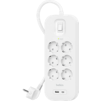 Belkin Stekkerdoos 6-voudig 2 meter met usb A/C 18W Wit