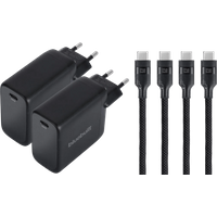 BlueBuilt 100W GaN Usb C Oplader Zwart + Usb C Kabel 240W 2m Nylon Zwart Duo Pack