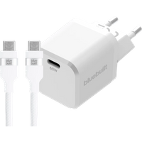 BlueBuilt 65W GaN Usb C Oplader Wit + Usb C Kabel 240W 2m Nylon Wit