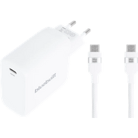 BlueBuilt 100W GaN Usb C Oplader Wit + Usb C Kabel 240W 2m Nylon Wit