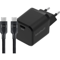 BlueBuilt 65W GaN Usb C Oplader Zwart + Usb C Kabel 240W 2m Nylon Zwart