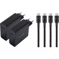BlueBuilt 140W GaN Usb C Oplader Zwart + Usb C Kabel 240W 2m Nylon Zwart Duo Pack