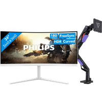 Philips Evnia 34M2C5501A/00 Curved + Vortech Monitorarm met