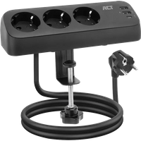 ACT AC2480 Bureau Stekkerdoos 3-voudig 1,5 meter 3x Usb 30W Zwart