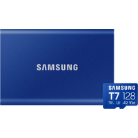 Samsung T7 Portable SSD 2TB Blauw + Samsung MicroSDXC T7 128GB 170MB/s