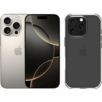 Apple iPhone 16 Pro 128GB Natural Titanium + BlueBuilt Protective Back Cover Transparant