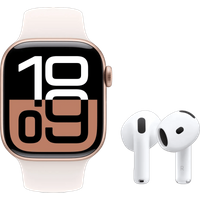 Apple Watch Series 10 42mm Roségoud Sportband S/M + AirPods 4 Active Noise Cancelling
