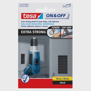 Tesa Klittenband On & Off - Extra Sterk - Zwart - 0.1m X 50mm - 2 Stuks