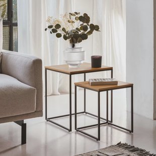 Kave Home Bijzettafel 'Yoana' Eikenhout, Set van 2 stuks, kleur Zwart