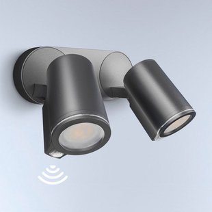 One S sensor-buitenspot, 2-lamps, antraciet, IP44 - STEINEL Spot Duo S - Modern - Metaal - Meerdere lampen