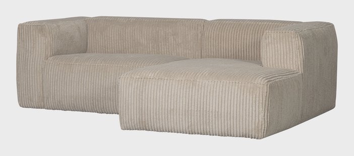 WOOOD Loungebank 'Bean' Rechts, Grove Ribstof, kleur Travertin