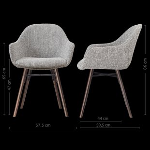 Nena-Mae eetkamerstoel grijs blend - walnoot houten onderstel