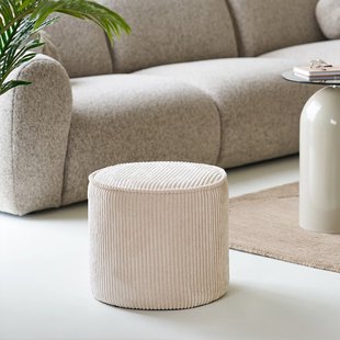 Talia ribstof poef beige - Ø40