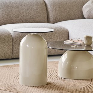 Raiza metalen bijzettafel beige met glazen blad - Ø40