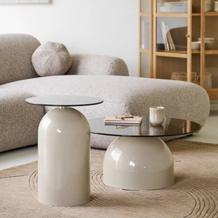 Raiza metalen salontafel beige met glazen blad - Ø70