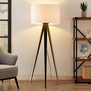 Bodhi Cylinder Tripod Vloerlamp White Lucande - Woonkamer - Scandinavisch - Stof - Met lampenkap