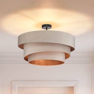 Lindby plafondlamp Jusari, crème, textiel, Ø 56 cm, E27 - Woonkamer - Modern - Stof - Met afstand