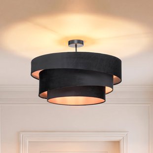 Lindby plafondlamp Jusari, zwart, textiel, Ø 56 cm, E27 - Woonkamer - Modern - Stof - Met afstand