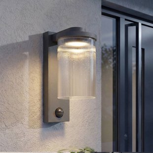 Lucande LED buiten wandlamp Beelia Sensor antraciet geribbeld