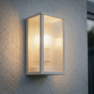 Lindby buitenwandlamp Peldar, lichtgrijs/geribbeld, 26 cm, IP44