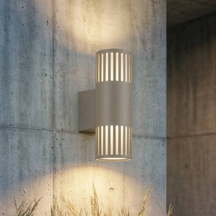 Lindby buitenwandlamp Lurinda, 2-lamps, steengrijs, Ø 10 cm, IP44