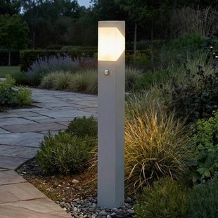 Lucande tuinpadverlichting Kiran 100 cm, sensor, lichtgrijs, IP44
