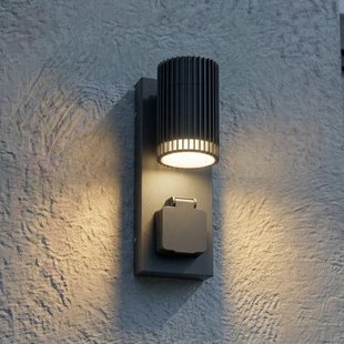 Lindby buitenwandlamp Enerio, zwart, stopcontact, GU10, IP44