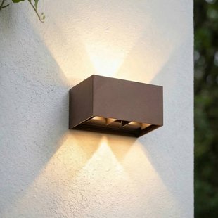Lindby LED buiten wandlamp Nivar, hoekig, roestkleurig, 20 cm, IP54