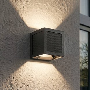 PRIOS LED-zonne-wandlamp Avvin, zwart, kubusvormig, met sensor