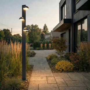 Lucande LED buitenlamp Velira, zwart, 220 cm, 3-lamps