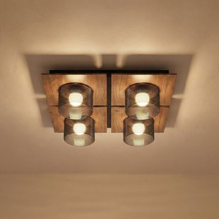 Lucande LED plafondlamp Eiko, 42 cm, walnoot/rookgrijs, glas
