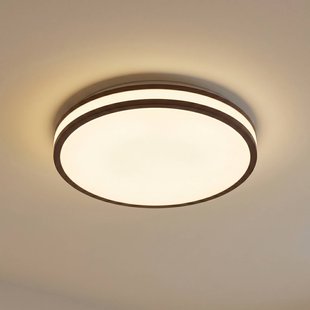 Lindby LED plafondlamp Emiva, Ø 40 cm, donker hout, CCT