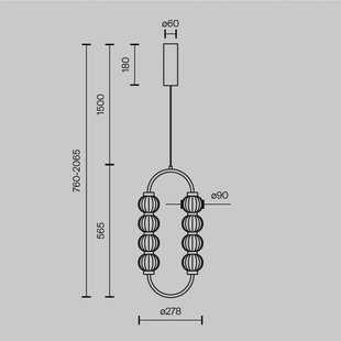 Maytoni LED hanglamp AMULET, 28 x 57 cm, goudkleurig, metaal/glas