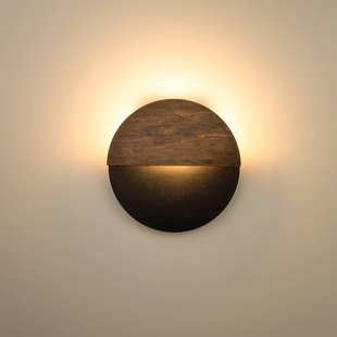 SIGMA LED wandlamp Luna S, zwart/wengé, staal, hout, 3.000 K