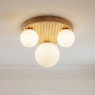 Lindby plafondlamp Mori, Ø 34 cm, G9, naturel/wit, hout/glas