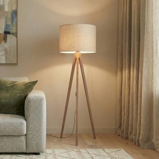 TK Lighting Vloerlamp Grand, beige/notenhout, hoogte 145 cm, E27