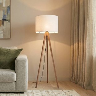 TK Lighting Vloerlamp Grand, crème/notenhout, hoogte 145 cm, E27