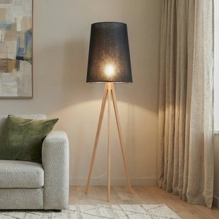 TK Lighting Vloerlamp Walz, zwart, hout, hoogte 175 cm, E27