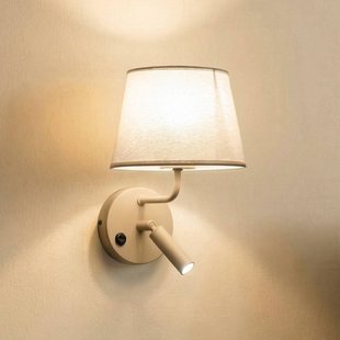 TK Lighting Wandlamp Maja, zandkleurig, textiel, leeslampje, hoogte 25 cm