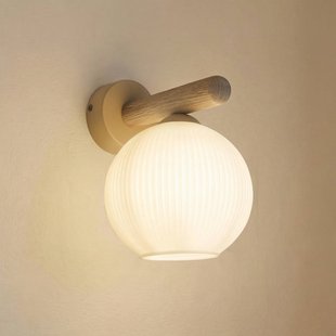 TK Lighting wandlamp Virlo, hout, opaalglas, hoogte 20 cm, E14