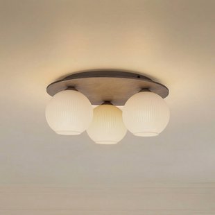 TK Lighting Plafondlamp Virlo, 3-lamps, opaalglas, hout, Ø 42 cm
