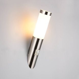 Trio Lighting Buitenwandlamp Trioto, nikkelkleurig, 39 cm roestvrij staal, sensor