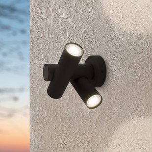 EGLO LED wandlamp Fossignano, hoogte 25 cm, zwart, metaal, 2-lamps